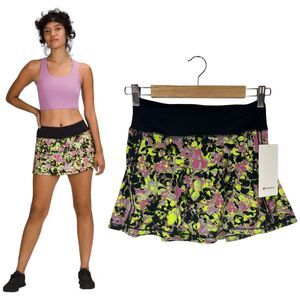New Womens 2 Pace Rival Mid Rise Floral Skirt Shorts Lined Multi Black